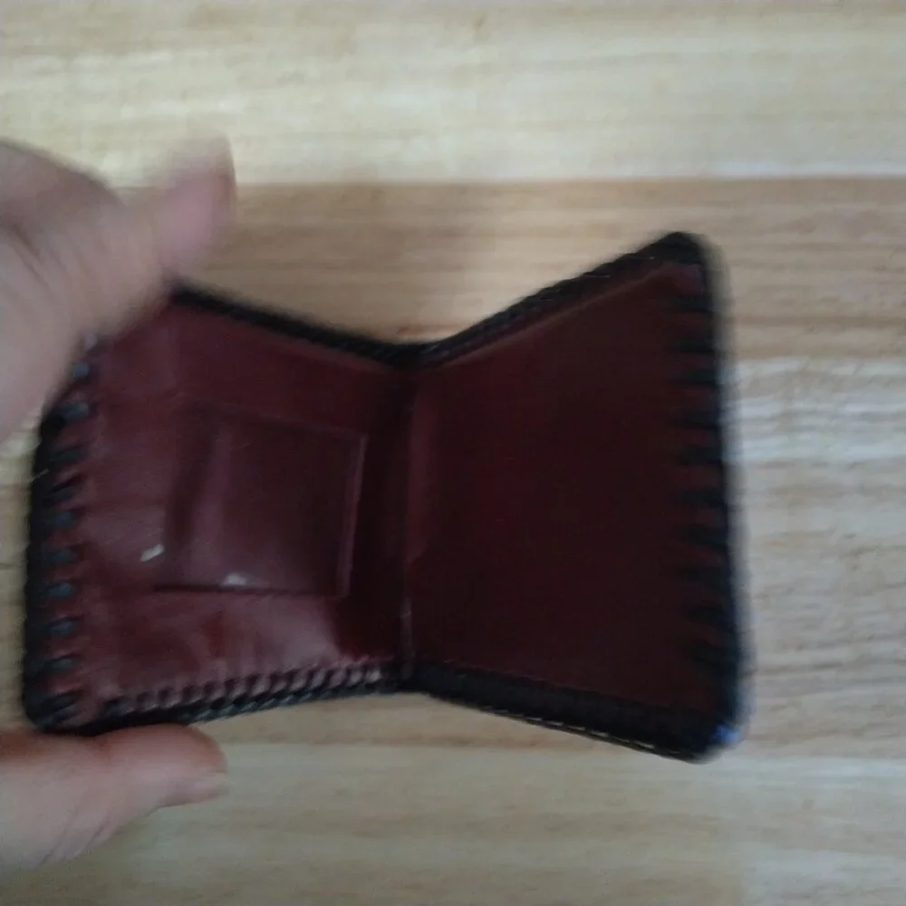 Tooled Leather Men's Brown Bifold Wallet Horse Braided Classic Vintage Western